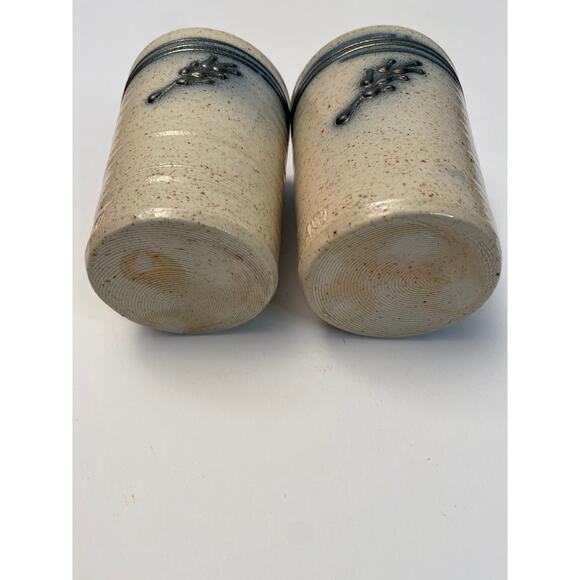 Hand Thrown Art Pottery Stoneware Tumblers Set signed RM Blue Leaf Textured Pair - Picture 4 of 9